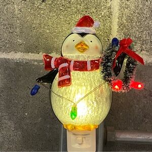 Roman 6.25" LED Lighted Festive Wintry Penguin with Wreath Christmas Night Light